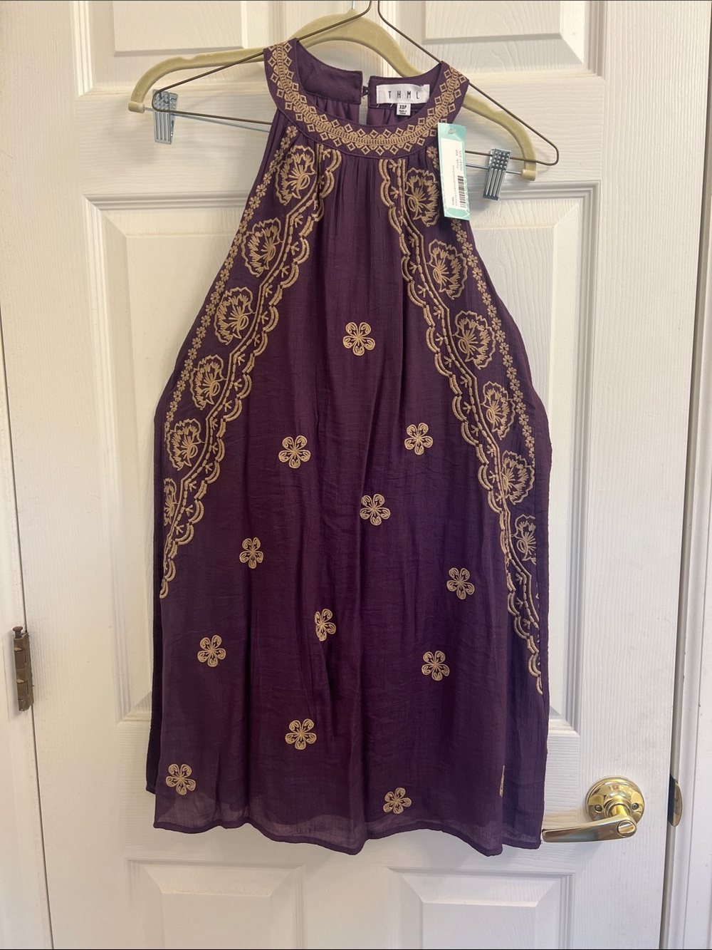 THML Plum Halter A-Line Skirt with Gold Embroidery